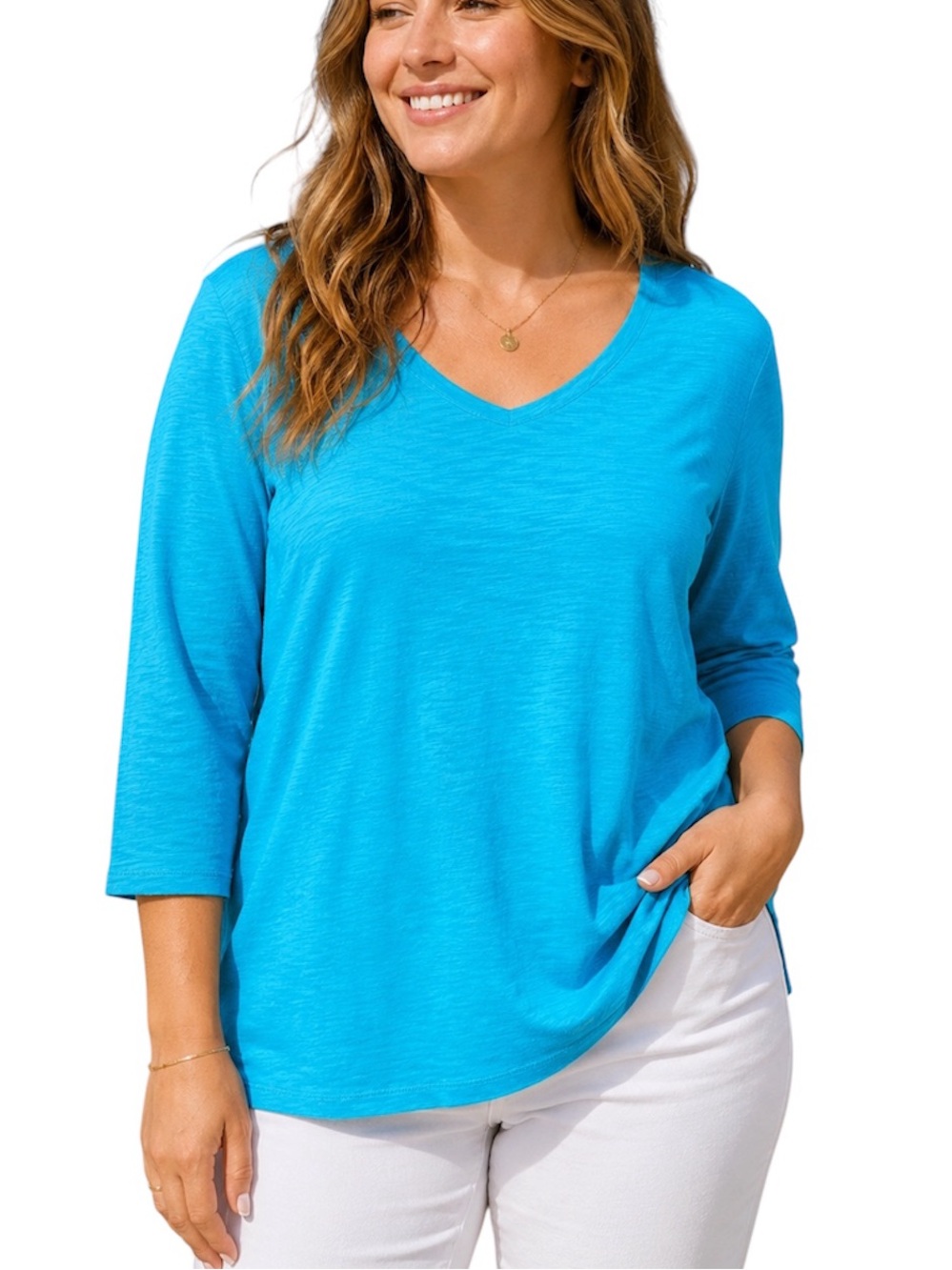NEW Chicos The Ultimate Tee Sz 3 / XL 3/4 Sleeve Cotton Soft High Low Coastal